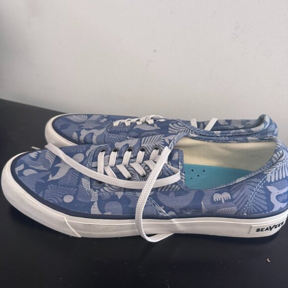 SeaVees Brand Casual Sneakers in Blue w/ Palm Leaf Print, Men's US 12 - Picture 2 of 7
